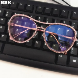 HBK Pilot okulary przeciwsłoneczne damskie dekoracyjne Rhinestone marka projektant miedzi ramki HD Clear lens podwójny mostek ok
