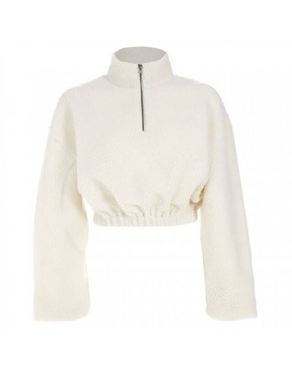 Kryptograficzna moda z wełny jagniąt ciepłe z długim rękawem luźne bluzy na zamek błyskawiczny jesień casual swetry krótki crop 