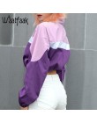 Waatfaak damskie bluzy luźna Crop Top bluza z kapturem Patchwork z kapturem z golfem jesień moda fioletowy bluza z długim rękawe