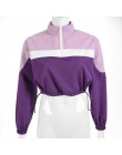 Waatfaak damskie bluzy luźna Crop Top bluza z kapturem Patchwork z kapturem z golfem jesień moda fioletowy bluza z długim rękawe