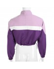 Waatfaak damskie bluzy luźna Crop Top bluza z kapturem Patchwork z kapturem z golfem jesień moda fioletowy bluza z długim rękawe
