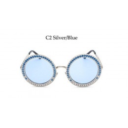 Luksusowe metalowe okrągłe okulary przeciwsłoneczne z kryształ 2018 luksusowe włoski marka Retro okrągłe okulary przeciwsłoneczn