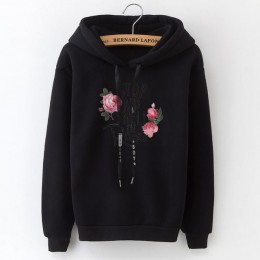 2018 kobiet bluza z kapturem nowa Top na co dzień aplikacja napis róża solidna Slim moda damska Top czarny i biały szary różowy