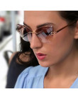 RSSELDN moda Rimless Cat Eye okulary przeciwsłoneczne damskie marka projektant przezroczysty obiektyw gradientu okulary przeciws