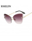 RSSELDN moda Rimless Cat Eye okulary przeciwsłoneczne damskie marka projektant przezroczysty obiektyw gradientu okulary przeciws