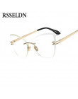 RSSELDN moda Rimless Cat Eye okulary przeciwsłoneczne damskie marka projektant przezroczysty obiektyw gradientu okulary przeciws