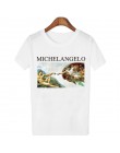 Modne klasyczne białe t-shirty damskie z krótkim rękawkiem okrągłym dekoltem z grafika inspirowaną dziełami Michała Anioła