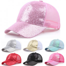 2019 kobiety dziewczyna kucyk kapelusz czapka z daszkiem nowe mody z daszkiem cekiny błyszczące Messy Bun Snapback Sun czapki бе