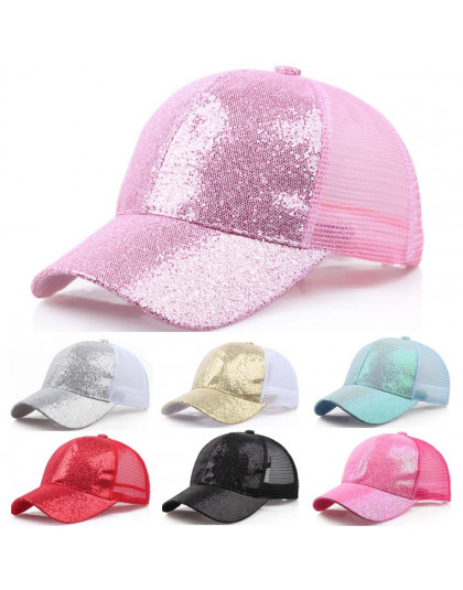 2019 kobiety dziewczyna kucyk kapelusz czapka z daszkiem nowe mody z daszkiem cekiny błyszczące Messy Bun Snapback Sun czapki бе