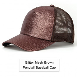 2019 Glitter kucyk czapka z daszkiem kobiety regulowany Messy Bun czapki czarny kapelusz dziewczyny na co dzień bawełna Snapback