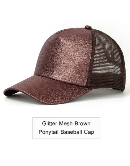 2019 Glitter kucyk czapka z daszkiem kobiety regulowany Messy Bun czapki czarny kapelusz dziewczyny na co dzień bawełna Snapback