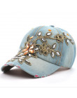 Damska czapka z daszkiem obraz w hafcie diamentowym kwiat Denim Snapback czapki dżinsy kobieta kobieta czapka kowbojskie lato sł