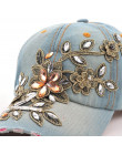 Damska czapka z daszkiem obraz w hafcie diamentowym kwiat Denim Snapback czapki dżinsy kobieta kobieta czapka kowbojskie lato sł