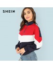 SHEIN Multicolor minimalistyczny o-ring Zip przód cięcia i szycia stojak szyi Raglan rękawem bluza jesień kobiety Casual swetry