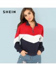 SHEIN Multicolor minimalistyczny o-ring Zip przód cięcia i szycia stojak szyi Raglan rękawem bluza jesień kobiety Casual swetry