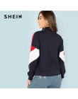 SHEIN Multicolor minimalistyczny o-ring Zip przód cięcia i szycia stojak szyi Raglan rękawem bluza jesień kobiety Casual swetry