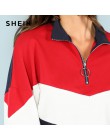 SHEIN Multicolor minimalistyczny o-ring Zip przód cięcia i szycia stojak szyi Raglan rękawem bluza jesień kobiety Casual swetry