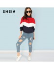 SHEIN Multicolor minimalistyczny o-ring Zip przód cięcia i szycia stojak szyi Raglan rękawem bluza jesień kobiety Casual swetry