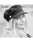 Simplee moda czarny kapelusz czapka kobiety na co dzień streetwear lina płaska czapka elegancka solidna jesień zima ciepłe beret