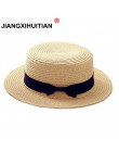 2019 proste lato rodzic-dziecko plaża kapelusz kobiet Casual Panama kapelusz pani marka kobiety płaskie rondo Bowknot słomiany k