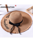 Ręcznie splot list kapelusze przeciwsłoneczne dla kobiet czarna wstążka zasznurować duże rondo słomkowy kapelusz na zewnątrz pla