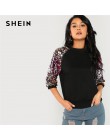 SHEIN Black Highstreet cekiny Colorblock 3/4 długość Raglan rękaw Streetwear bluza 2018 jesień na co dzień kobiety bluzy