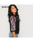 SHEIN Black Highstreet cekiny Colorblock 3/4 długość Raglan rękaw Streetwear bluza 2018 jesień na co dzień kobiety bluzy