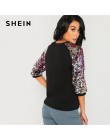 SHEIN Black Highstreet cekiny Colorblock 3/4 długość Raglan rękaw Streetwear bluza 2018 jesień na co dzień kobiety bluzy