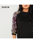 SHEIN Black Highstreet cekiny Colorblock 3/4 długość Raglan rękaw Streetwear bluza 2018 jesień na co dzień kobiety bluzy