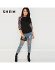 SHEIN Black Highstreet cekiny Colorblock 3/4 długość Raglan rękaw Streetwear bluza 2018 jesień na co dzień kobiety bluzy