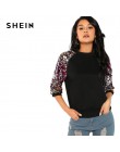 SHEIN Black Highstreet cekiny Colorblock 3/4 długość Raglan rękaw Streetwear bluza 2018 jesień na co dzień kobiety bluzy