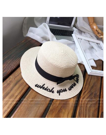 Lady haft słońce czapki boater kapelusz kobiet łuk lato wstążka okrągły łuk płaski Top słomkowy kapelusz z szerokim rondem Fedor