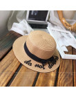 Lady haft słońce czapki boater kapelusz kobiet łuk lato wstążka okrągły łuk płaski Top słomkowy kapelusz z szerokim rondem Fedor