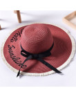 Ymsaid szerokim rondem kapelusze przeciwsłoneczne dla kobiet list haft czarny łuk kapelusz słomkowy Panama złożone dyskietki pla