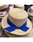 Nowy proste kobiety plaży latem rafia czarny biała wstążka kapelusz łuk rafia kapelusz Temperament płaskie kapelusze słomkowe da