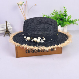 HSS gorąca sprzedaż + płaskie góry słomkowy kapelusz lato wiosna damska czapki rozrywka perła plaża kapelusze przeciwsłoneczne M