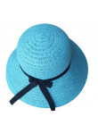 Modny słomkowy kapelusz damski stylowe okrycie głowy na plaże klasyczny kształt elegancka wstążka przeciwsłoneczny