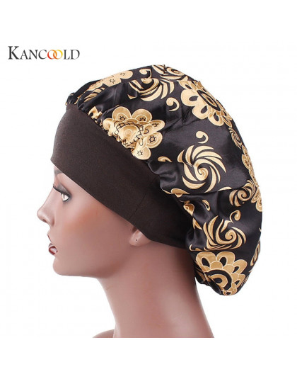 KANCOOLD kapelusz kobieta satyna drukowana z szerokim rondem opaska do włosów snu czapka chemioterapii kapelusz Czepek do włosów