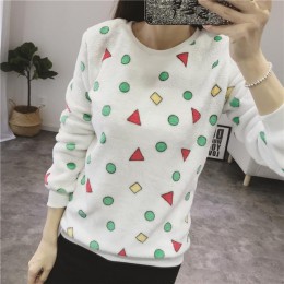 2018 z długim rękawem bluzy z kapturem Harajuku Kawaii bluza kobiety ubrania Cartoon geometria drukuj Top jesień zima ciepłe blu