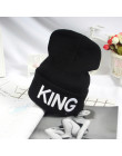 Czapki czapka z daszkiem król królowa list haft ciepły zimowy kapelusz z dzianiny czapka z dzianiny Hip Hop mężczyzna kobiet mił