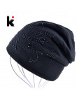 Kobieta czapka Bonnet jesień i zima czapki czapka w stylu Hip-hop kwiat Rhinestone kapelusze dla kobiet czapki kominiarka kobiet