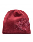 Moda damska Rhinestone kapelusz z kwiatem szalik zimowe ciepłe czapki szaliki zestaw dla dziewczynek grube aksamitne Bonnet Femm