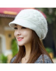 Nowych kobiet czapka zimowa ciepłe czapki polar wewnątrz czapki z dzianiny dla kobiety Rabbit Fur Cap jesień i zima panie modny 