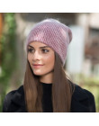 [Rancyword] kobiety czapki zimowe czapki Knitting Rabbit wełna futro kapelusz kobiet prawdziwe futro Skullies czapki Gorros jedn