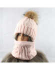 2019 kobiet czapki z szalikiem ciepły polar wewnątrz Beanie dziewczyny czapka zimowa dla kobiet prawdziwe futro z norek pompon f
