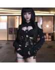 InstaHot czarny zimno ramię z kapturem bluzy kobiety Gothic Sexy jesień z długim rękawem Crop topy pani fajne łańcuch moda ubran