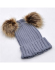 JRNNORV Dropshipping zima podwójne pluszowe nasadka kulkowa kapelusz dla kobiet dla dzieci dziewczyny z dzianiny czapki czapka z