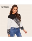 SweatyRocks kolor bloku skóry węża sweter z długim rękawem z dekoltem w kształcie litery "o" Streetwear swetry moda jesień na co