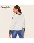 SweatyRocks kolor bloku skóry węża sweter z długim rękawem z dekoltem w kształcie litery "o" Streetwear swetry moda jesień na co