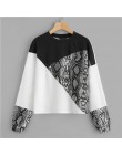 SweatyRocks kolor bloku skóry węża sweter z długim rękawem z dekoltem w kształcie litery "o" Streetwear swetry moda jesień na co
